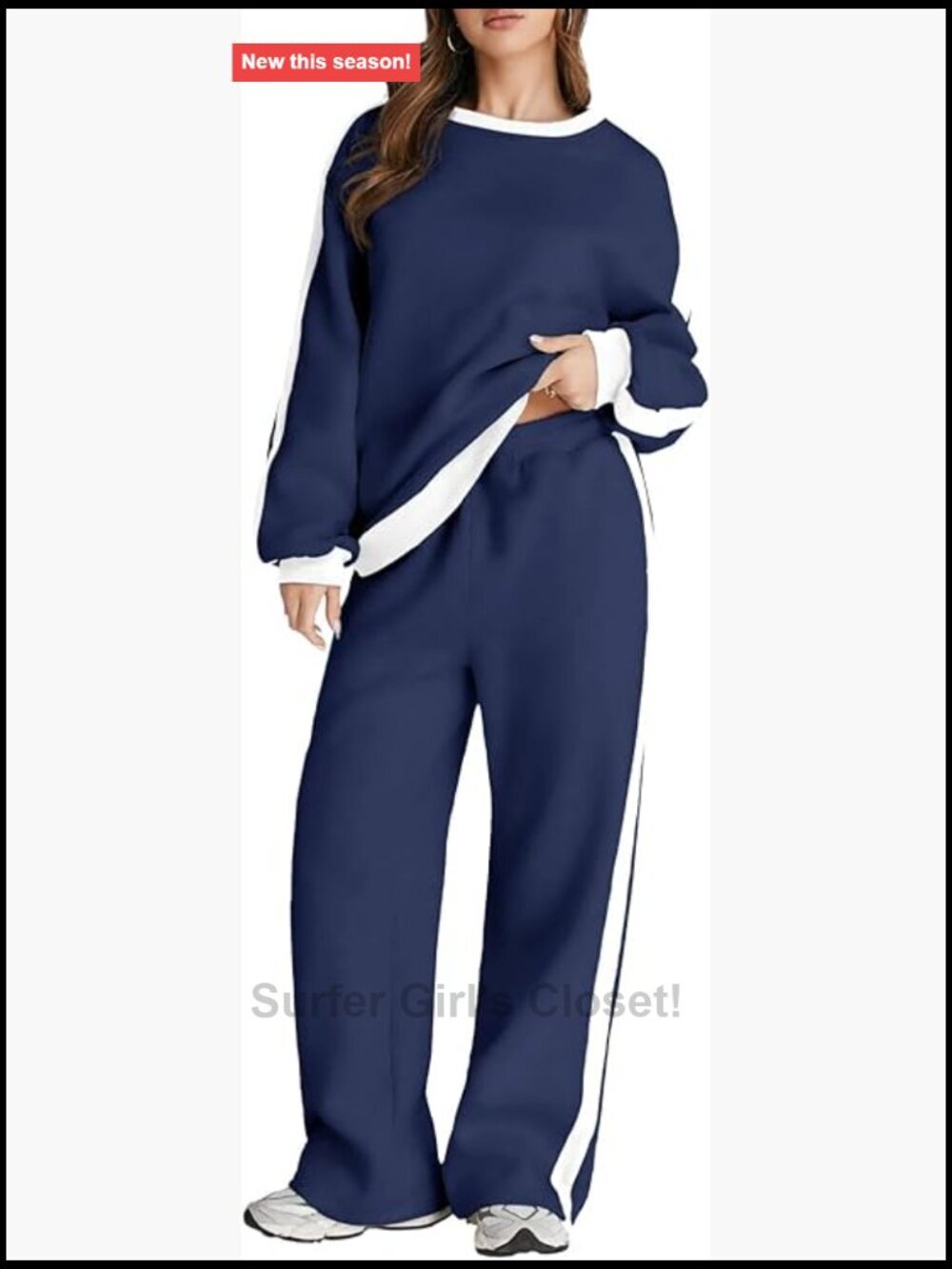 Fleece Color Block Sweatsuit Matching Set Lounge Long Sleeve High Waist
